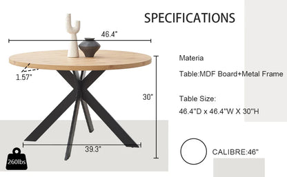 Mid-Century Modern 46" Round Dining Table Set – Solid Pine Wood Table with PU Leather Chairs, Durable MDF Top and Carbon Steel Legs