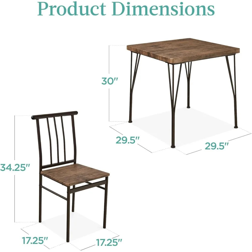 3-Piece Dining Room Set – Compact Table with Alloy Steel Frame and Engineered Wood Top, Includes 2 Chairs for Small Spaces