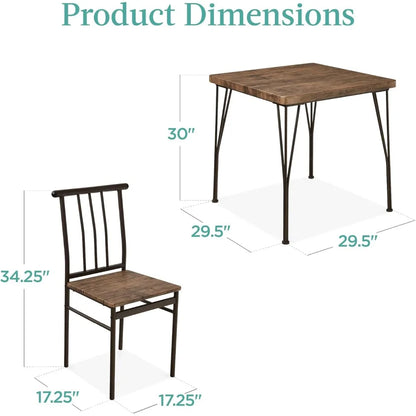 3-Piece Dining Room Set – Compact Table with Alloy Steel Frame and Engineered Wood Top, Includes 2 Chairs for Small Spaces