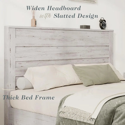 Vintage Farmhouse Bed Frame - Sturdy Platform Design with No Box Spring Needed