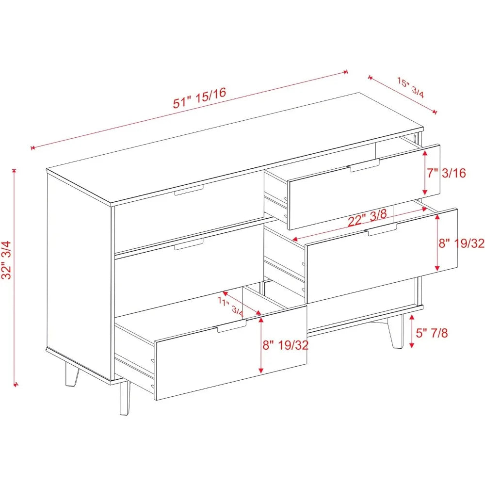 Solid Pine Wood Storage Cabinet - 6-Drawer Organizer with Anti-Tip Hardware