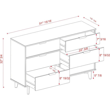 Solid Pine Wood Storage Cabinet - 6-Drawer Organizer with Anti-Tip Hardware