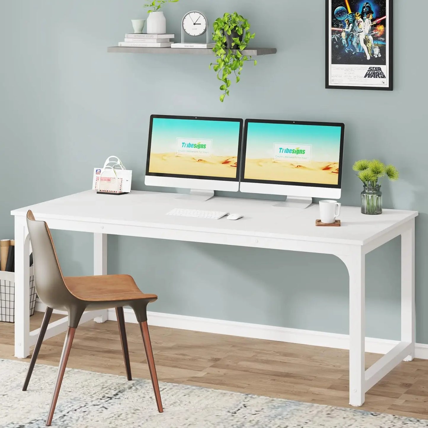 Modern 63" Executive Office Desk - Large Computer Table with Spliced Desktop