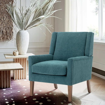 Modern Teal Wing Back Accent Chair - Chenille Upholstered Living Room Chair