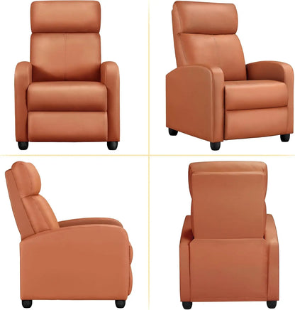 Modern Tan Reclining Chair with Adjustable Footrest and Solid Back