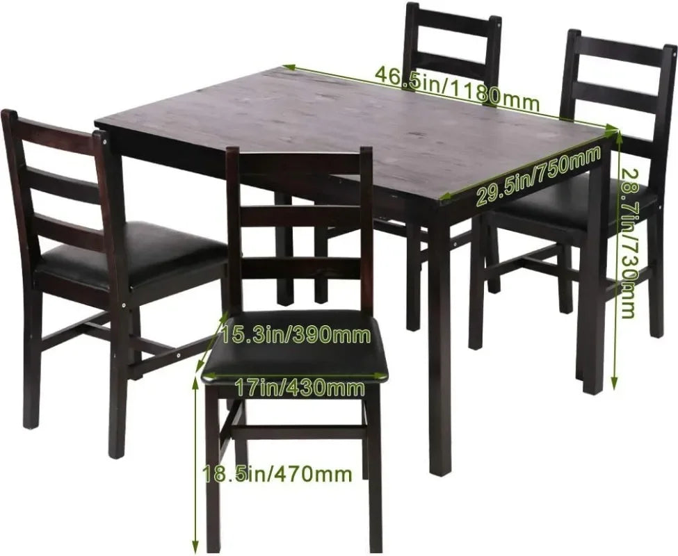 Modern 5-Piece Solid Wood Dining Table Set with Upholstered Chairs