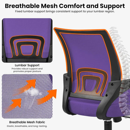 Ergonomic Mesh Office Chair with Lumbar Support - Adjustable Mid-Back Racing Seat