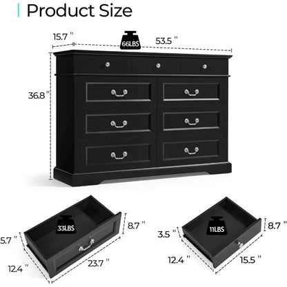 Eco-Friendly Grey Dresser - 9-Drawer Organizer for Bedroom and Closet