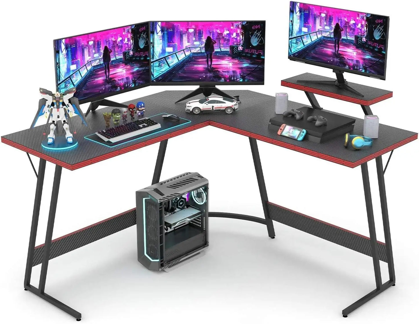 Enhanced Gaming Desk with Built-in Monitor Stand and Cable Management