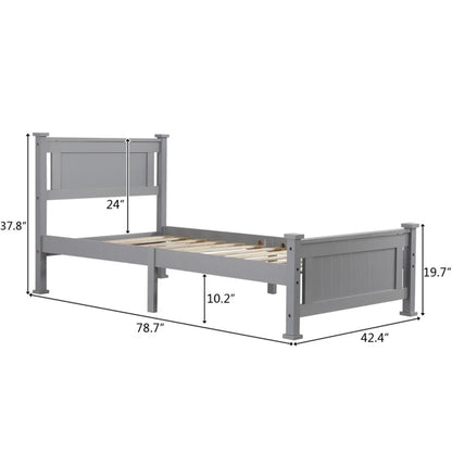 Solid Wood Bed Frame with Geometric Pattern Headboard – Available in Queen, Full, and Twin Sizes, Grey Finish, Easy Assembly, No Box Spring Needed