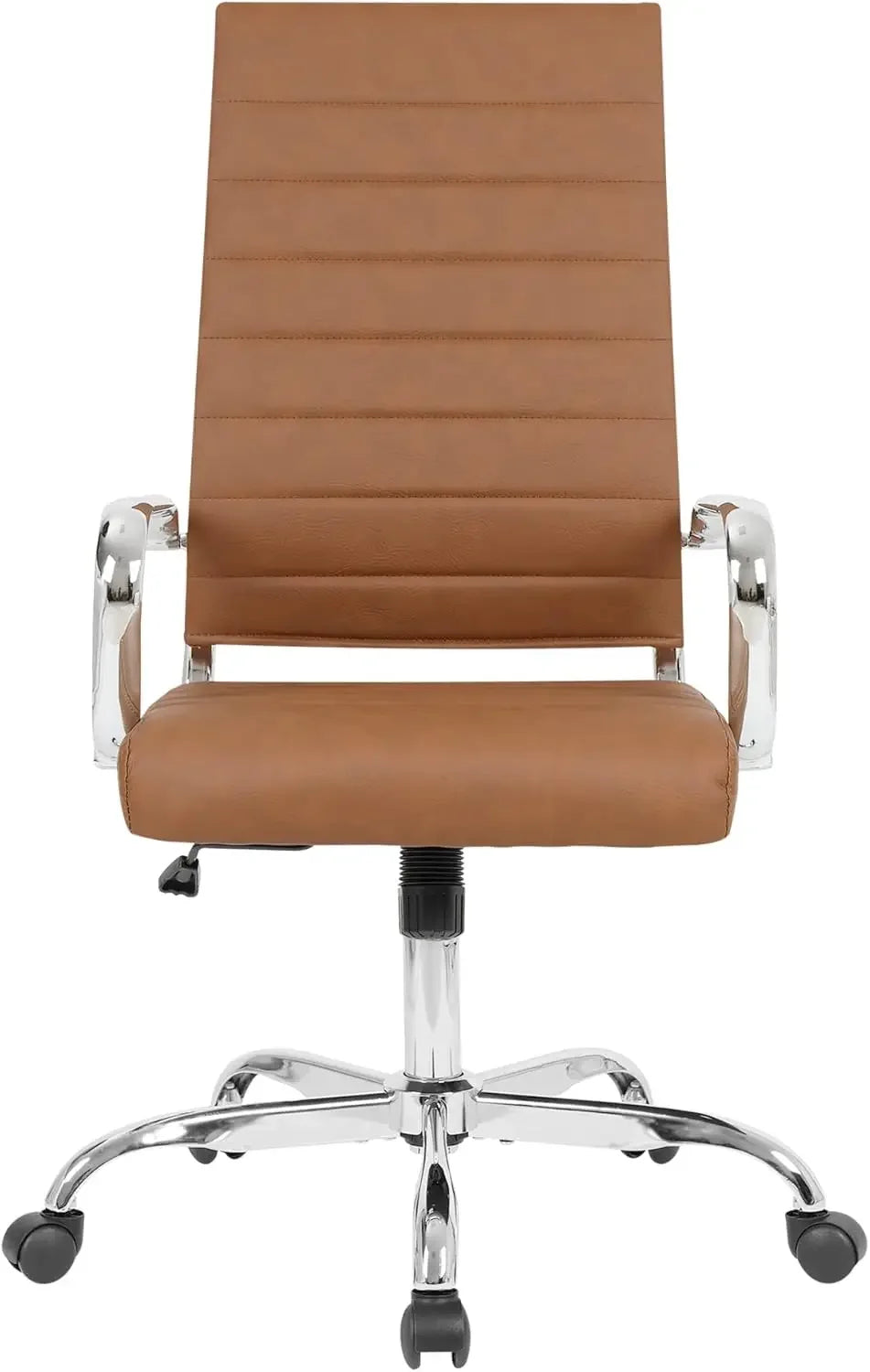 High Back Executive Office Chair with Adjustable Height, Ribbed Faux Leather, and Soft Padded Armrests – Chrome Brown