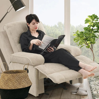 Modern Beige Rocking Recliner with Extra Large Footrests and Full Body Stretch