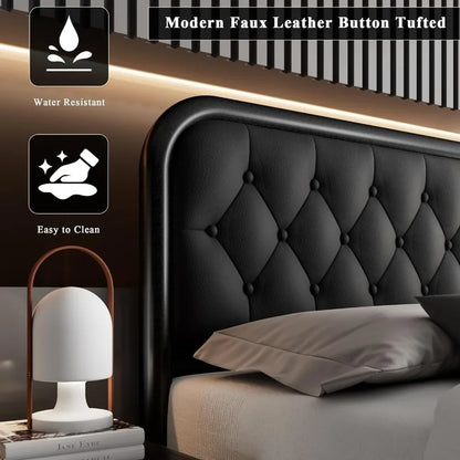Minimalist Faux Leather Bed Frame with Headboard - Available in Full Size