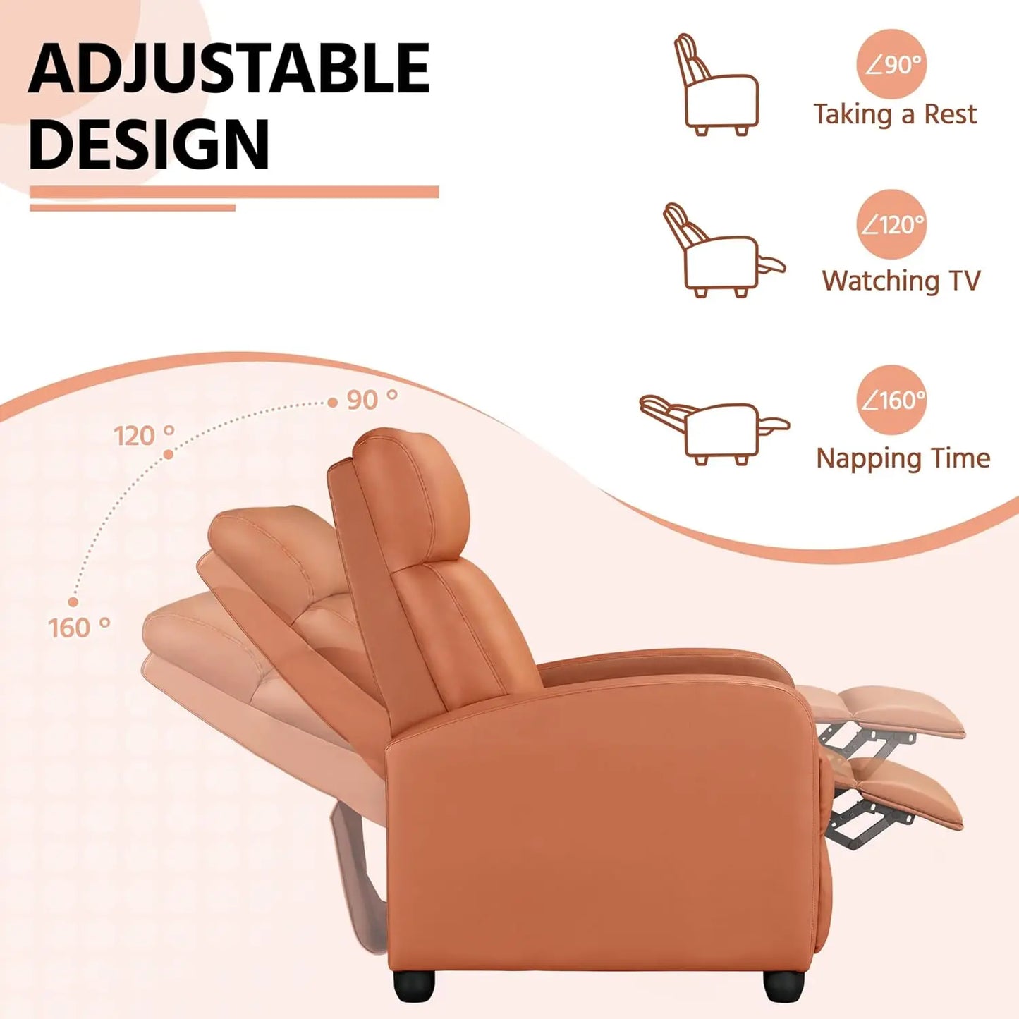 Modern Tan Reclining Chair with Adjustable Footrest and Solid Back