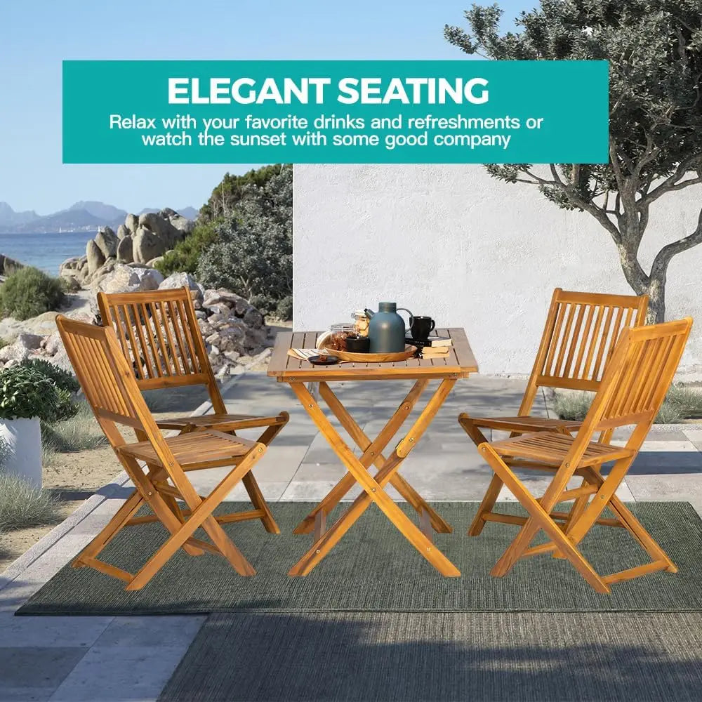 5-Piece Foldable Acacia Wood Patio Dining Set – Outdoor Rectangular Table and 4 Chairs, Minimalist Modern Style