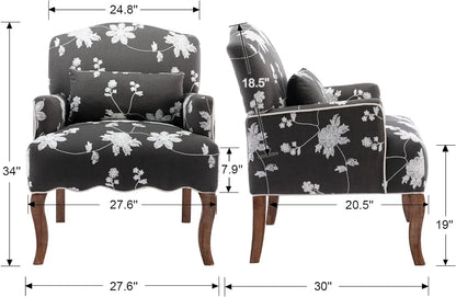 Elegant Modern Armchair with Embroidered Design and Lumbar Support Pillow, 300 lbs Capacity