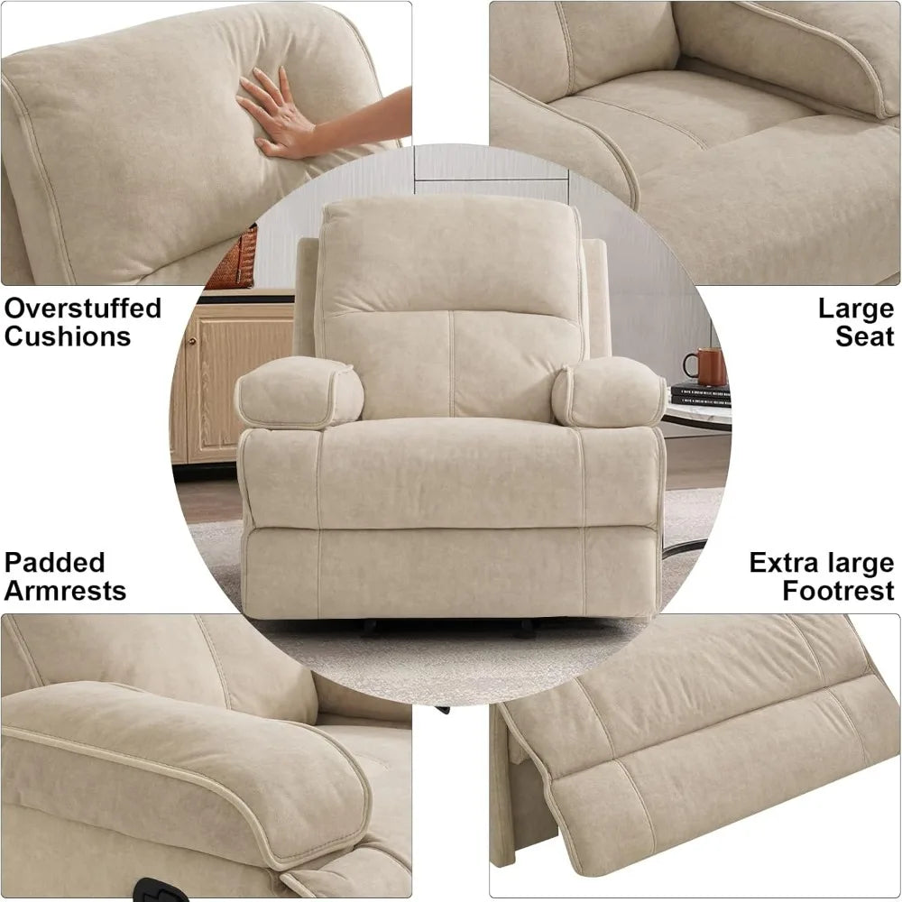 Modern Beige Rocking Recliner with Extra Large Footrests and Full Body Stretch