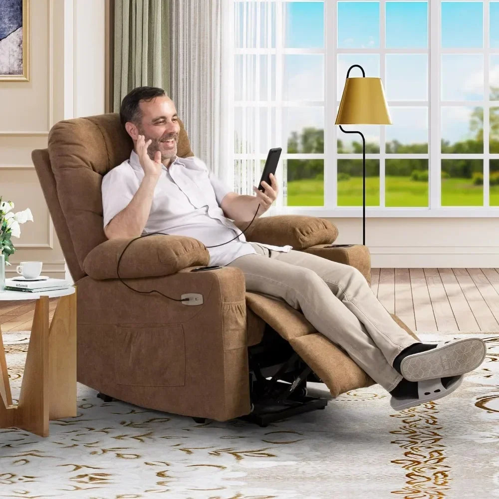 Power Lift Recliner Chair with Vibrational Massage, Lumbar Heating, and USB Ports for Elderly and Adults