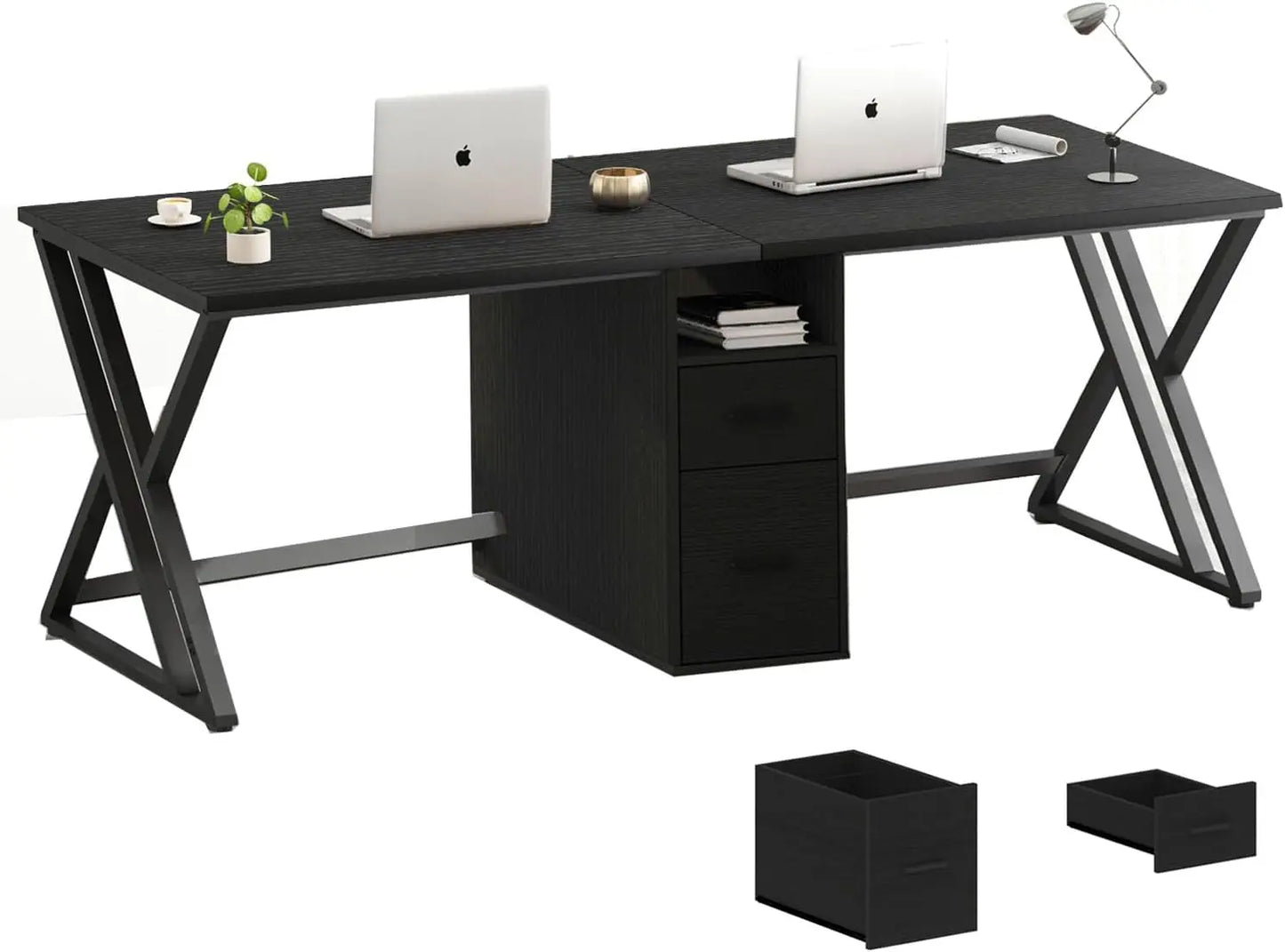 LVB Double Desk - Industrial Style Writing and Computer Desk with Storage