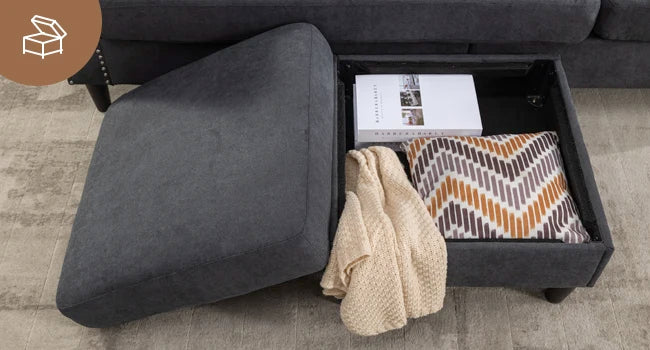 Convertible L-Shaped Sectional Sofa with Storage – Modern Velvet Living Room Couch with Cup Holders