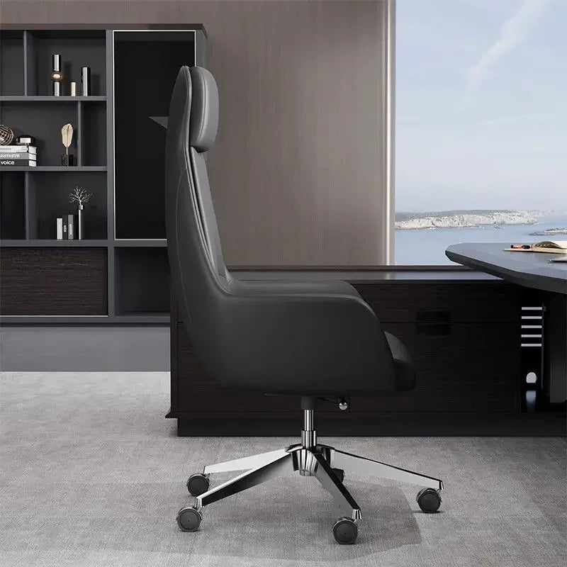 Genuine Leather Executive Office Chair - Adjustable Lift Chair with Armrests and Rollers