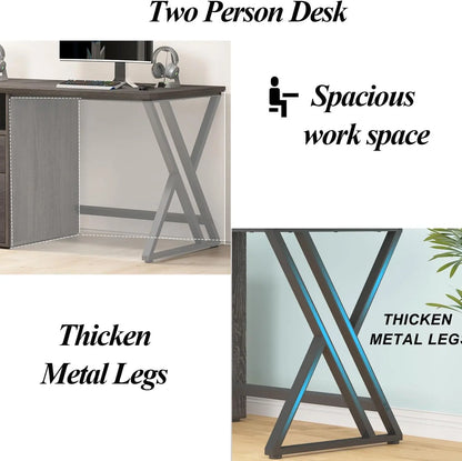 LVB Double Desk - Industrial Style Writing and Computer Desk with Storage