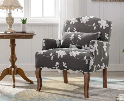 Elegant Modern Armchair with Embroidered Design and Lumbar Support Pillow, 300 lbs Capacity