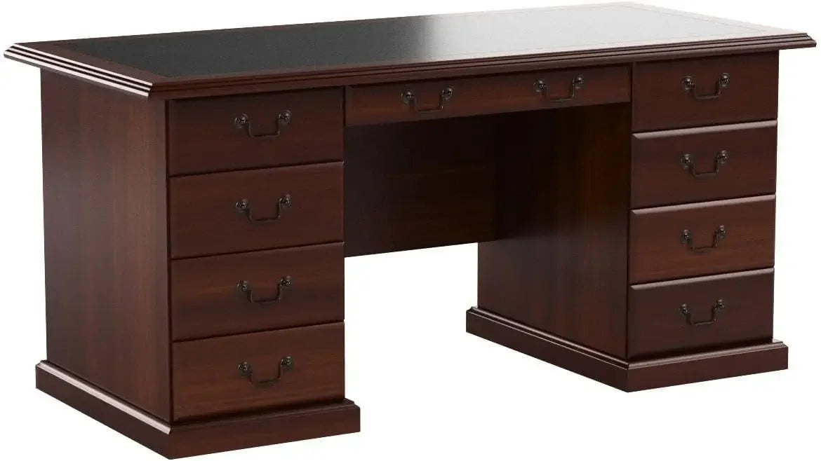 Classic Cherry Executive Desk - Solid Wood with 5 Drawers, Soft-Close, and Locking Features