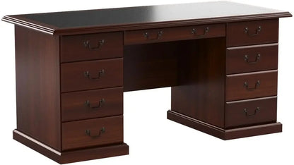 Classic Cherry Executive Desk - Solid Wood with 5 Drawers, Soft-Close, and Locking Features