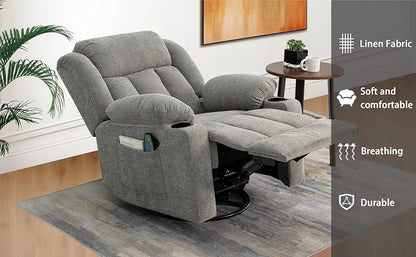 Modern Upholstered Leather Swivel Recliner Chair with Solid Back