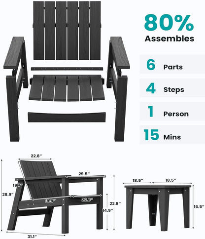 3-Piece Patio Bistro Set – HDPE Chairs with Side Table, Includes 2 Chairs and 1 Table for Outdoor Patio