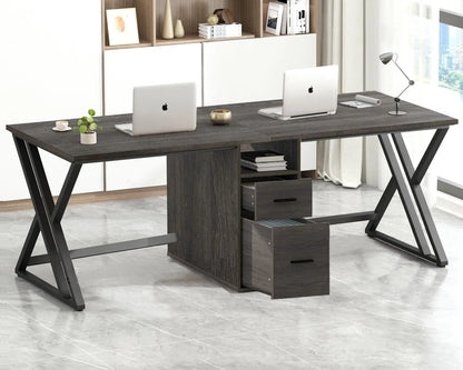 LVB Double Desk - Industrial Style Writing and Computer Desk with Storage