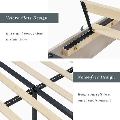 Vintage Farmhouse Bed Frame - Sturdy Platform Design with No Box Spring Needed