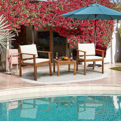 Natural Acacia Wood 3-Piece Patio Set - Outdoor Furniture for 2