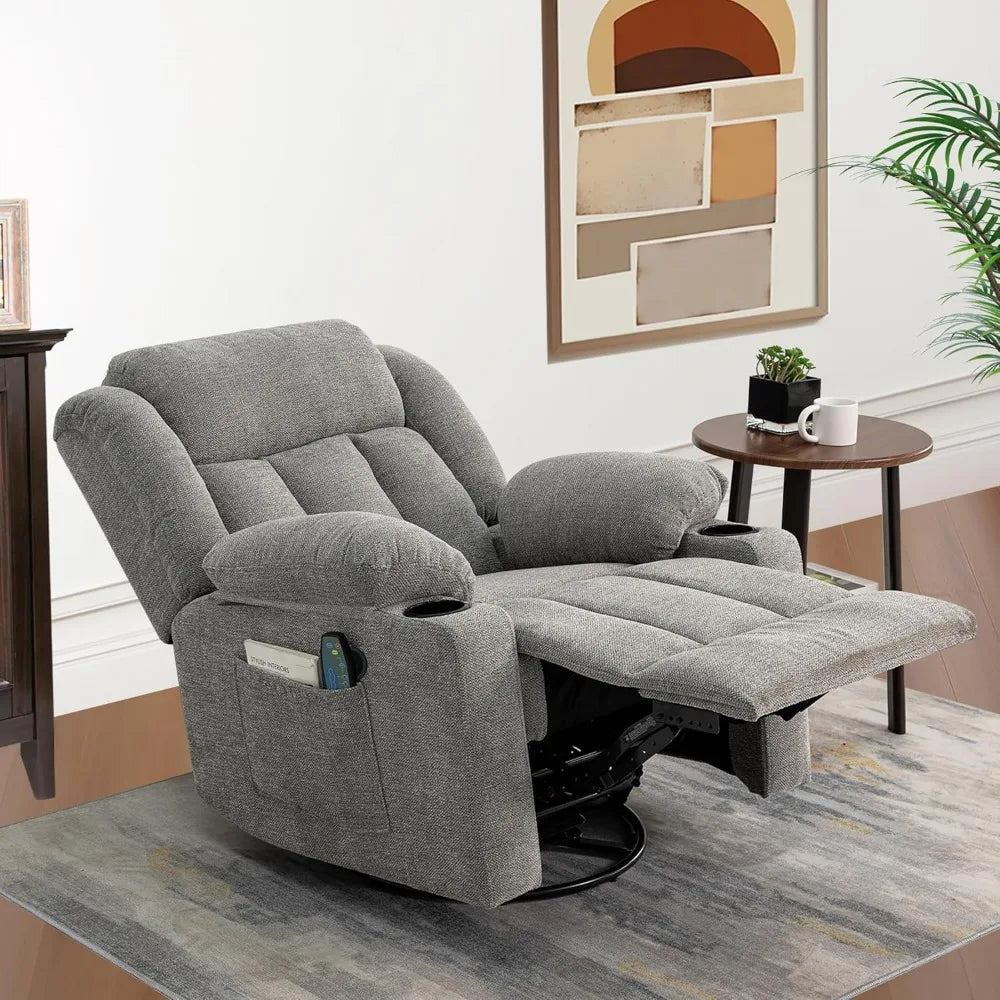 Modern Upholstered Leather Swivel Recliner Chair with Solid Back