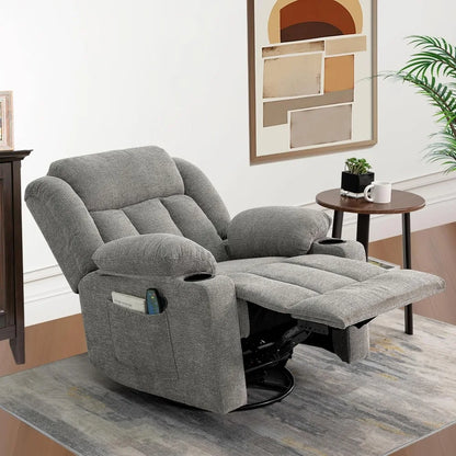 Modern Upholstered Leather Swivel Recliner Chair with Solid Back