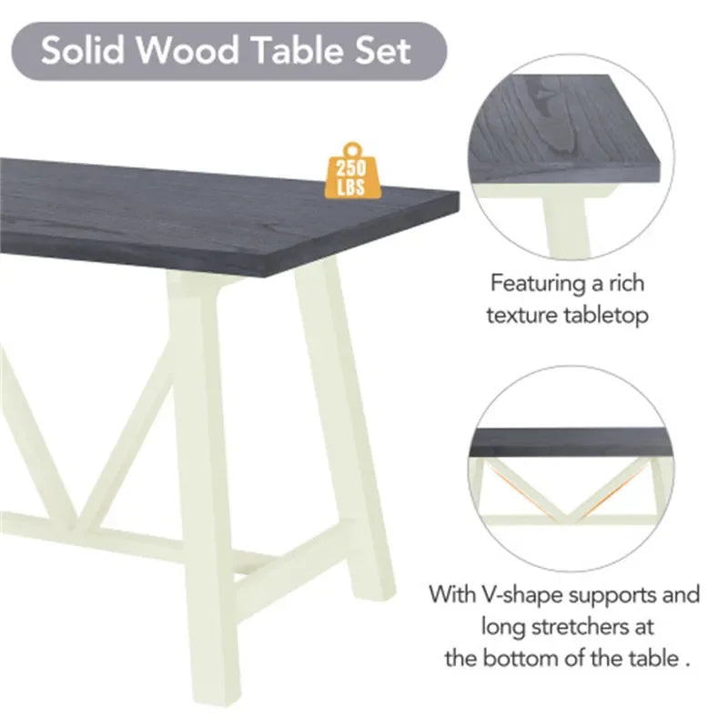 Farmhouse 4-Piece Solid Wood Dining Set with Bench – Rustic, Durable, Easy to Assemble