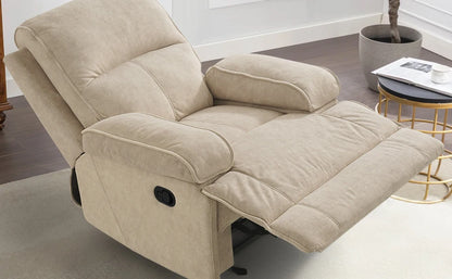 Modern Beige Rocking Recliner with Extra Large Footrests and Full Body Stretch