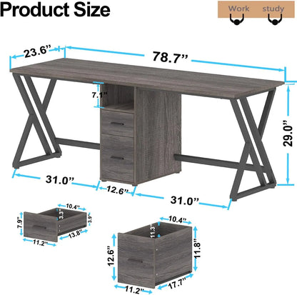 LVB Double Desk - Industrial Style Writing and Computer Desk with Storage