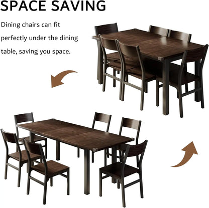 Extendable Modern Walnut Dining Table and Chair Set – 7-Piece Set for 4-8 Persons