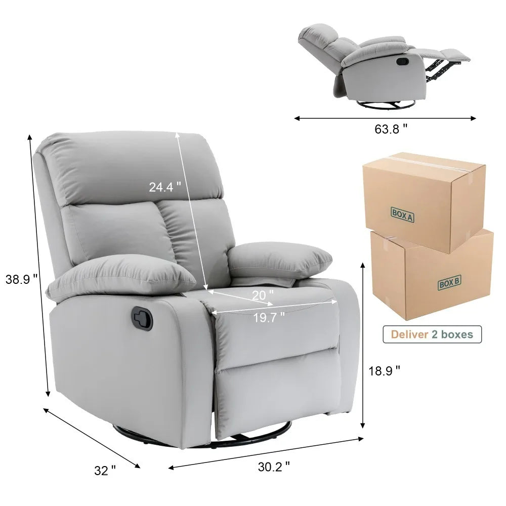 Versatile Swivel Rocker Recliner Chair with Memory Foam Cushion and 360° Swivel, Ideal for Small Spaces, RV, and Nursery