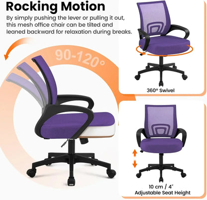 Ergonomic Mesh Office Chair with Lumbar Support - Adjustable Mid-Back Racing Seat