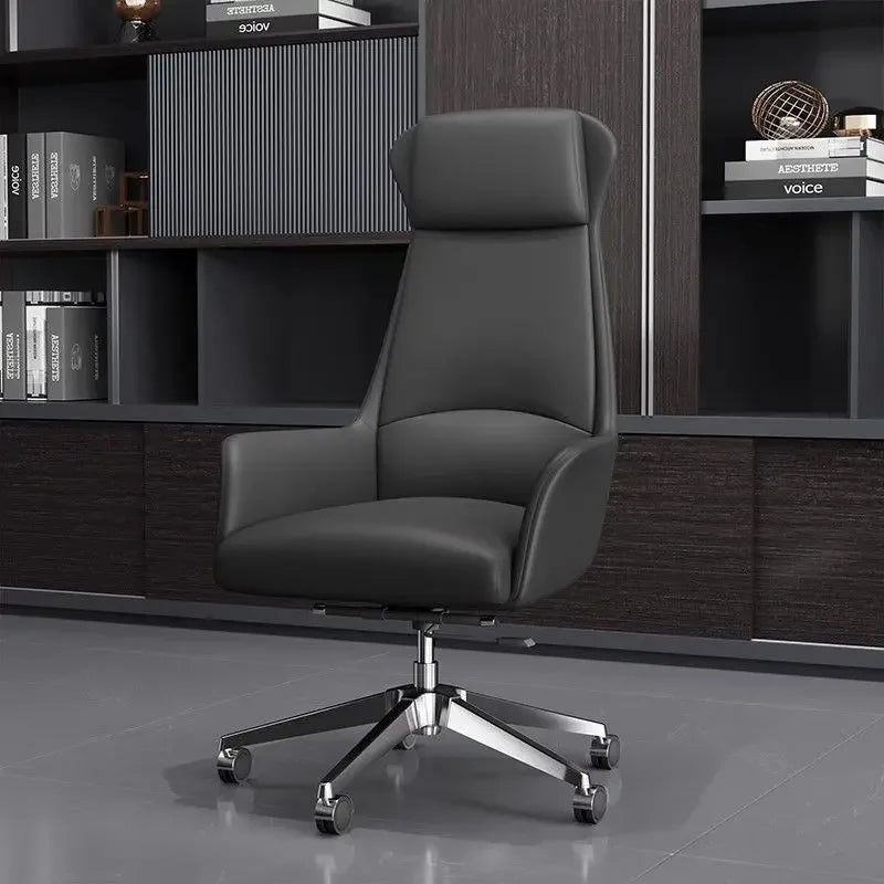 Genuine Leather Executive Office Chair - Adjustable Lift Chair with Armrests and Rollers