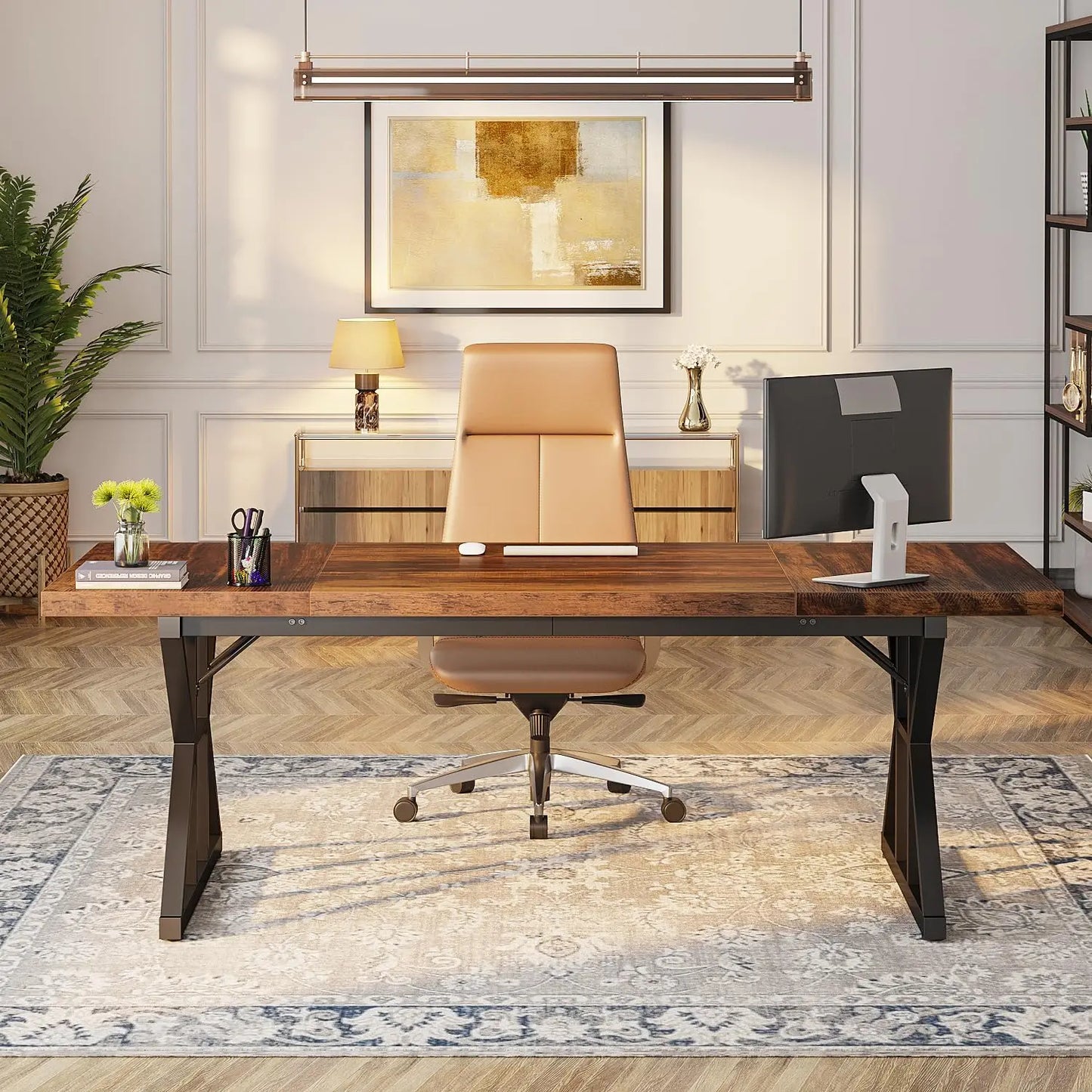 70.8" Executive Desk – Large Computer Workstation with Engineered Wood Top and Metal Frame, Modern Office Desk for Home or Office Use