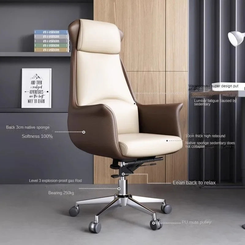 Genuine Leather Executive Office Chair - Adjustable Lift Chair with Armrests and Rollers