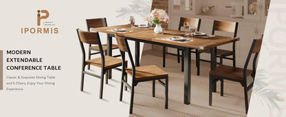 Modern Extendable Dining Table and 6 Chair Set for Dining Room, Living Room, and Kitchen