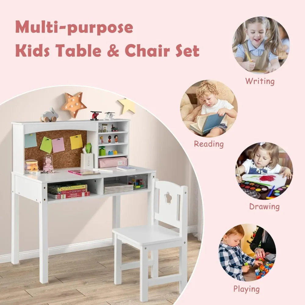 Kids' Study Desk and Chair Set with Cork Bulletin Board - Spacious and Sturdy Design