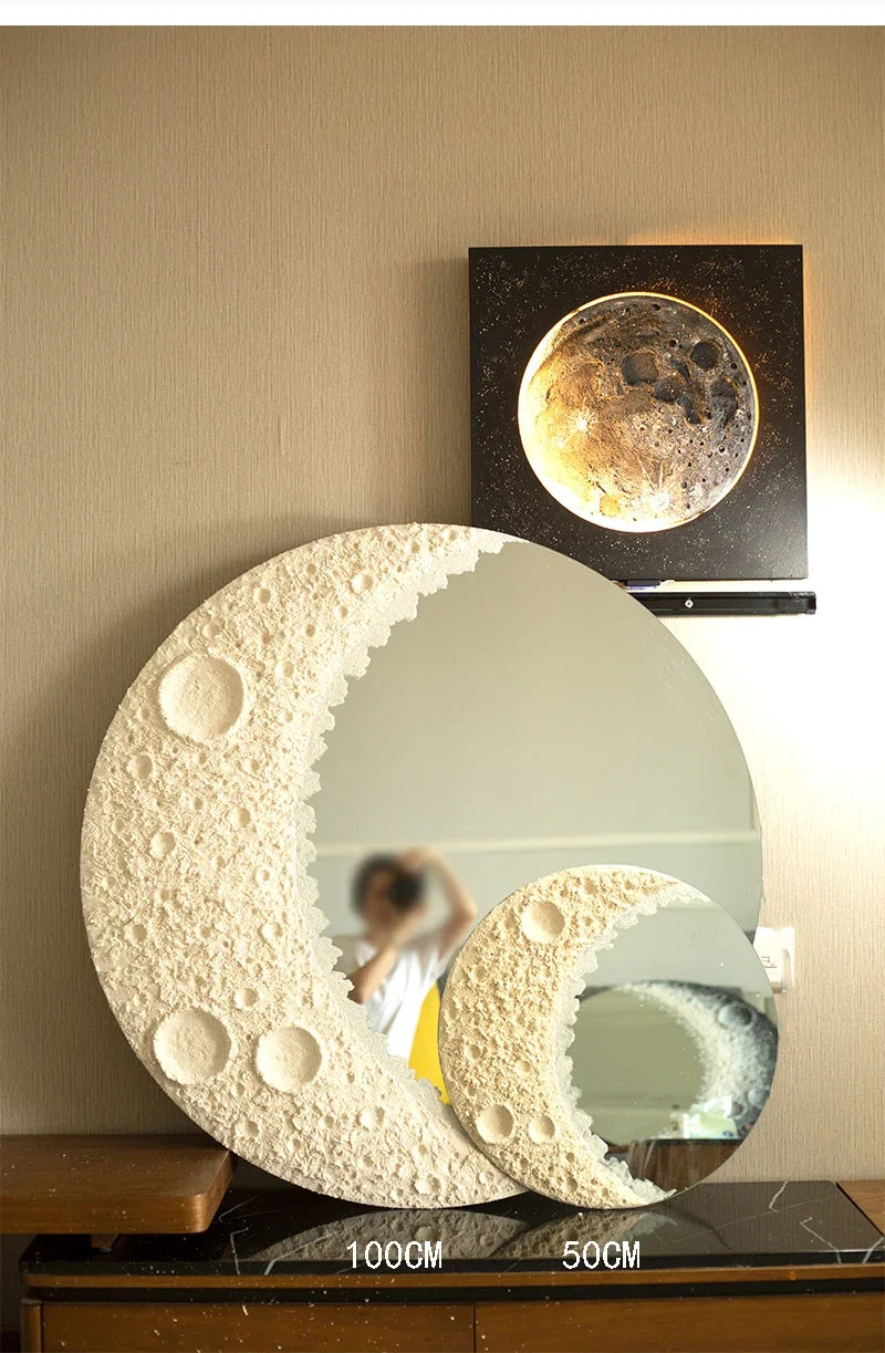 Round Nordic Wall Mirror Art Free Shipping Modern Design Moon Makeup Mirror Korean Dekoracyjne Lustra Bedroom Decoration CX649FT