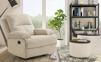 Modern Beige Rocking Recliner with Extra Large Footrests and Full Body Stretch