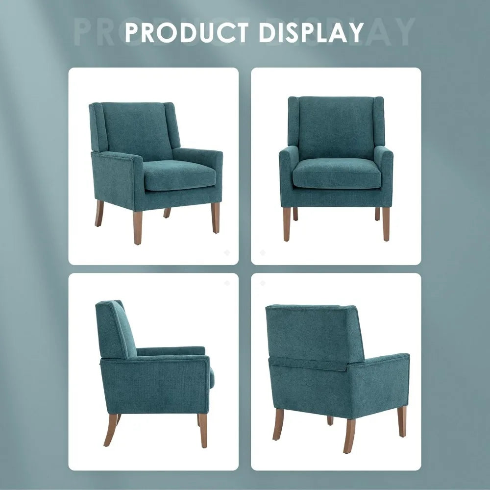 Modern Teal Wing Back Accent Chair - Chenille Upholstered Living Room Chair